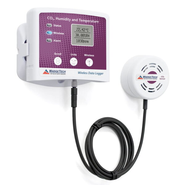 MadgeTech RFCO2RHTemp200A environmental data logger can monitor and record Temperature, humidity and co2 level.