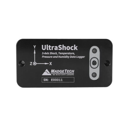 MadgeTech Ultrashock is a vibration data logger recording tri-axial acceleration, temperature, humidity and Pressure.